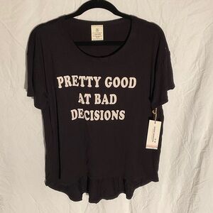 Women's Black Graphic Tee - Playful Slogan